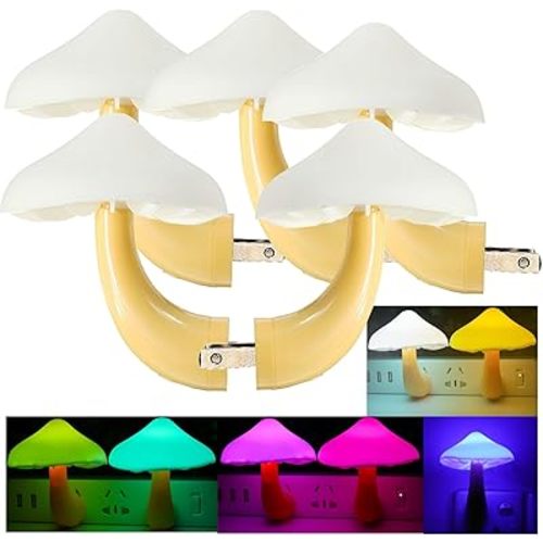 AUSAYE 5Pack Sensor LED Night Light Plug in Lamp 7 Color Changing Mushroom Light Cute Night Lights for Adults Kids NightLight Bedroom,Bathroom,Toilet,Hallway,Stairs,Kitchen,Basement