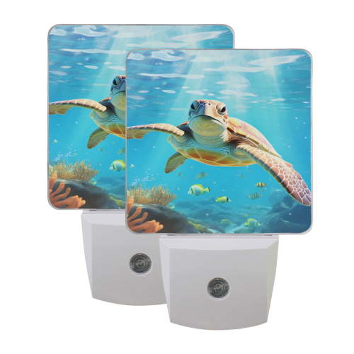 ALAZA Big Sea Turtle Night Lights 2 Pack Plug-in Wall LED Nightlight Auto Dusk-to-Dawn Sensor Lamps