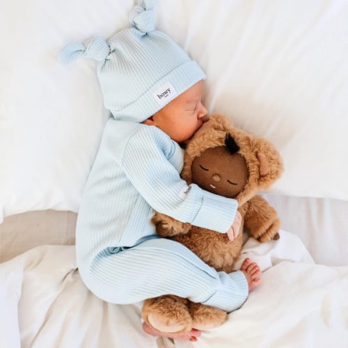 Bowy Double Knot Beanie, Powder Blue, 0-3M