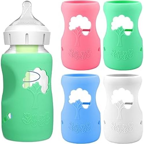 4 Pack Silicone Sleeves for Dr. Brown's Natural Glass Bottles - Drop Protection Baby Bottle Sleeves,Compatible with Dr. Brown's Newborn Glass Bottles,9 oz
