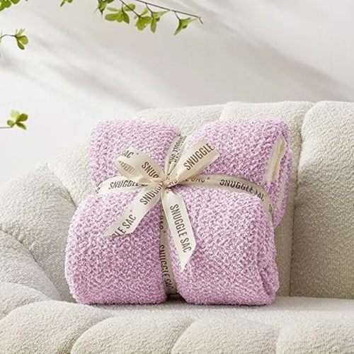 Snuggle Sac Lilac Throw Blanket for Couch, Super Soft Warm Blankets Cozy Knit Fuzzy Lightweight Throws for Sofa, Bed, Living Room, Heather Lilac, 50x70 inches