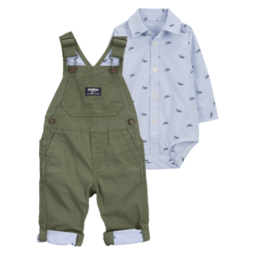 Baby 2-Piece Airplane Print Button-Down Bodysuit & Canvas Overalls Set | Carter's