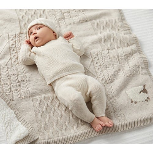 Sheep Patchwork Cable Heirloom Baby Blanket | Pottery Barn Kids