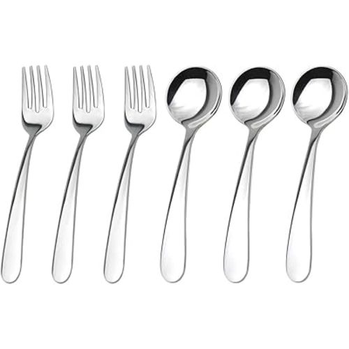 Stainless Steel kids Silverware Set-6 pieces-Kids Forks and Spoons-Mirror Polished-Toddler silverwares Back to school lunch supplies