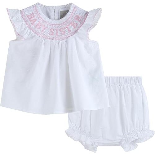 Lil cactus 6 - 12 month - 'Baby Sister' Smocked Dress and Bloomer Set