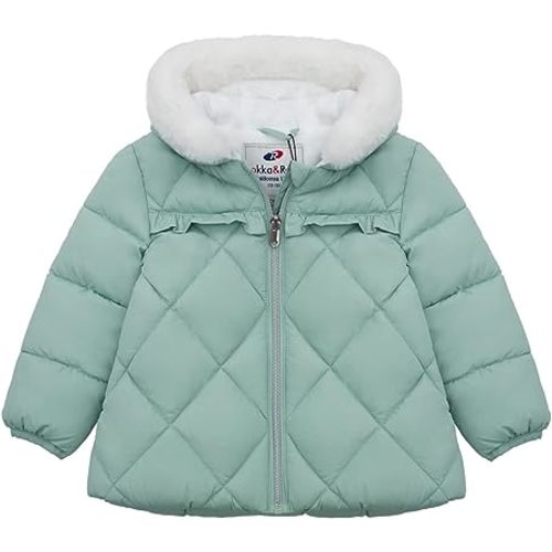 Rokka&Rolla Baby Girls' Water-Resistant Puffer Jacket Hooded Winter Coat with Soft Mini Fur Lining for Newborn Infant Toddler