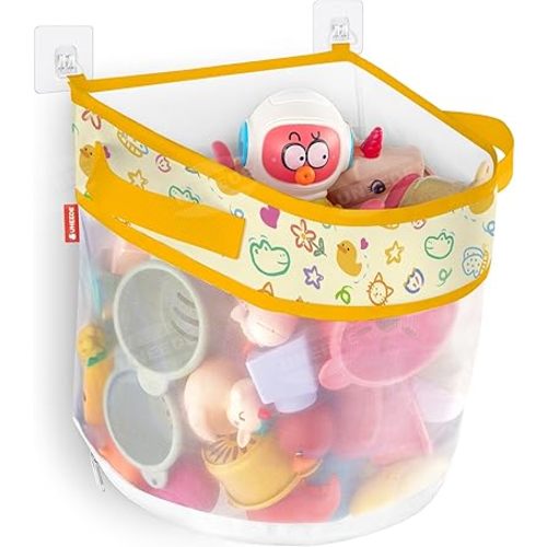 UNEEDE Duck Print Bath Toy Storage,4.15 Gallons Bathtub Toy Storage Organizer,Bath Toy Holder for Bathtub Organizer and Storage,Quick Dry Bath Toy Organizer,Mesh Shower Caddy,Yellow Duck Sutff