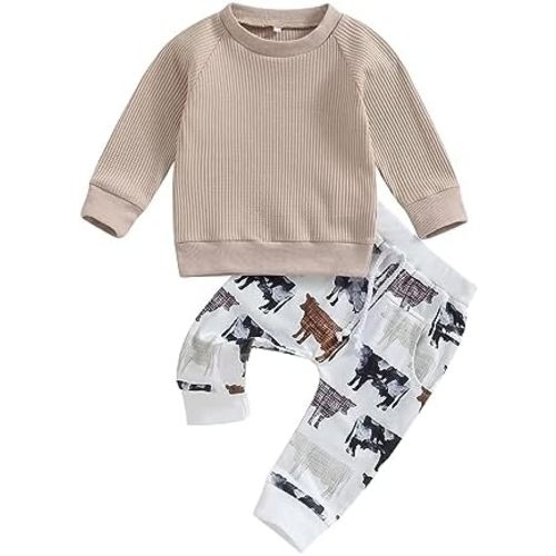 Western Baby Girl Boy Clothes Baby Waffle Knit Sweatshirt Top and Casual Pants Cowboy Toddler Fall Winter Outfits