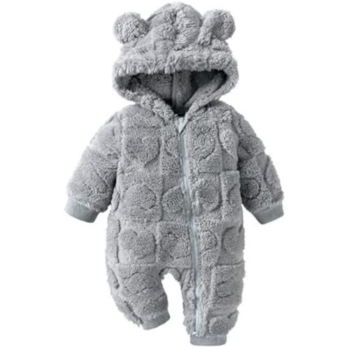 Baby Hooded Fleece Rompers Jumpsuit Long Sleeve One 𝗣iece Outwear Solid Zip 𝗦her𝗽a Little 𝐇ome Outfits