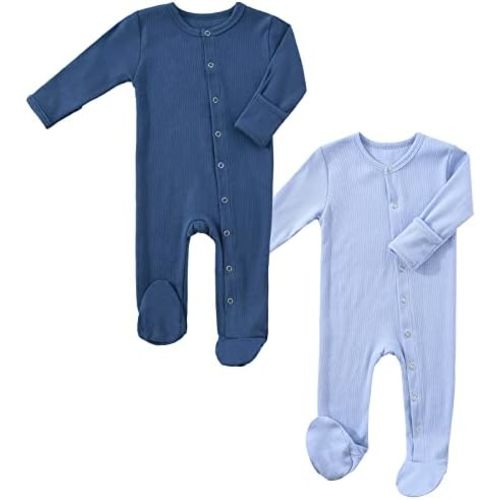 KISBINI Baby Footed Pajamas with Mitten Cuffs Unisex Cotton Snap-up Romper Jumpsuit Sleep and Play 0-12 Months Footies