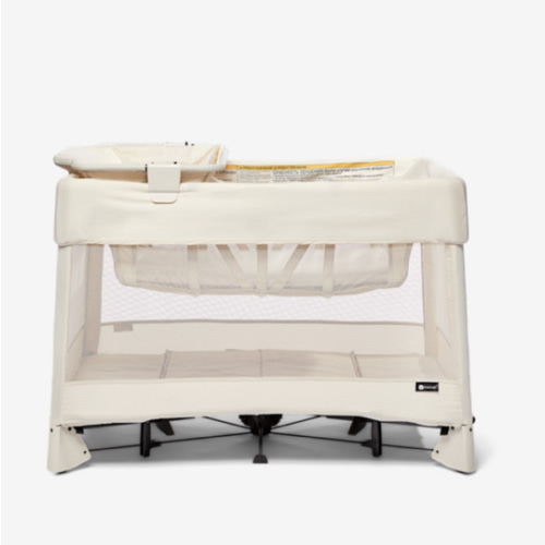4moms Breeze Plus Portable Playard with Removable Bassinet and Baby Changing Station, Easy One-Handed Setup, Birch
