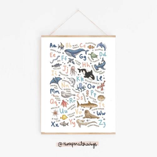 Ocean Animals Alphabet Print: A-Z Sea Life Nursery Decor