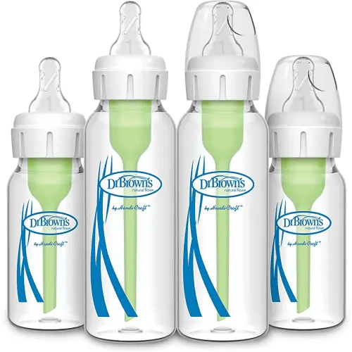 Dr. Brown's Natural Flow Anti-Colic Options+ Narrow Glass Baby Bottles, Made in The USA, BPA Free, 8oz and 4oz, 0m+, 4-Pack