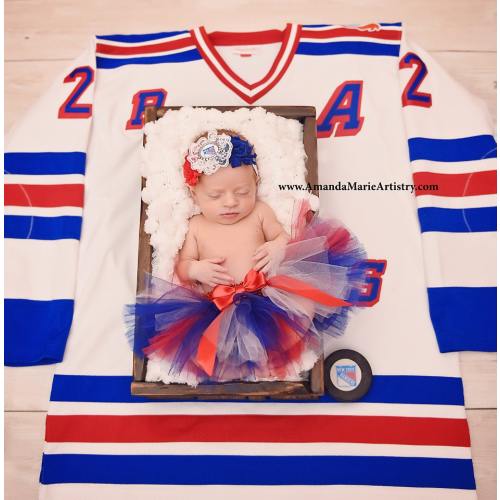 New York Rangers -Baby newborn photography prop - NHL Rangers Flower headband- Baby Girl Outfit - Newborn Tutu and Headband -- Dress Up