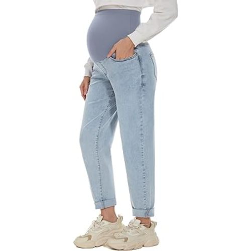 POSHGLAM Women's Maternity Jeans Over Belly Comfy Stretch Boyfriend Jeans Denim Pregnancy Pants, S-XXL