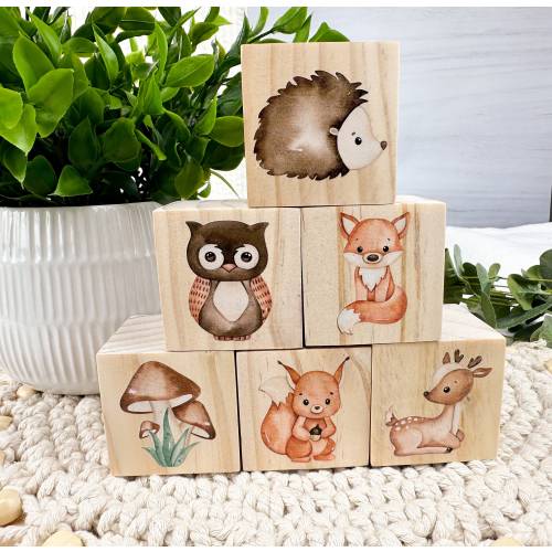 Woodland Wooden Blocks, Personalized Baby Girl Gift, Baby Shower Gift, New Baby Gift, Woodland Nursery Decor, Wooden Nursery Blocks, Nursery