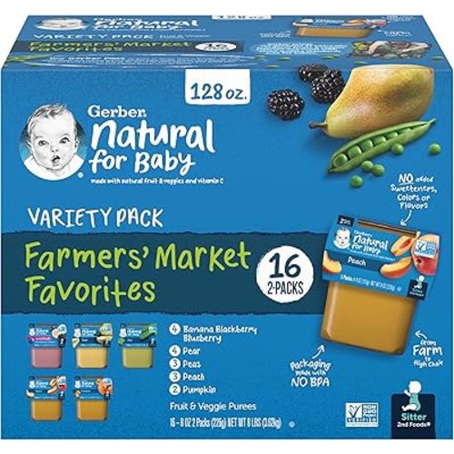 Gerber 2nd Foods Natural for Baby Farmers' Market Favorites Baby Food, Variety Pack, 4 oz Tubs (32 Pack)