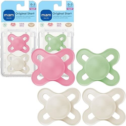 MAM Original Start Matte Baby Pacifiers, Binky for 0-3 Months, BPA-Free Silicone Nipple, Easy to Clean, Best for Newborn Babies, Developed with Medical Experts, 4 Count Binkies