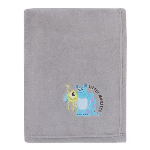 Nojo Disney Monsters, Inc. Cutest Little Monster Gray, Turquoise, And Green, Sully, And Mike Super Soft Appliqued Baby Blanket