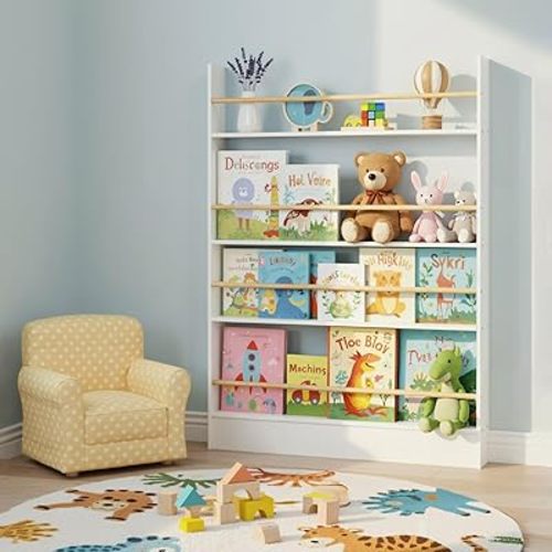 foriy Wall Bookshelf for Kids, Behind The Door Bookshelf White Slim 4 Tier Shelf Hanging Wall Mounted Book Shelf, Kids Bookcase Storage Organizer for Office, Bedroom, Study Living Room