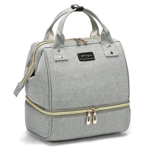 Breast Pump Bag with Cooler Pocket, Mini Pumping Bags for Working Mom Cooler Tote Bag Built-in USB Charging Pot for Phone Mother Diaper Bags -No Include ice Pack,Grey