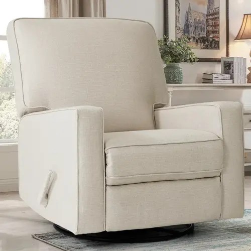 Swivel Rocker Recliner Chair, Glider Rocker Recliner, Rocking Chair Nursery, Fabric Chair with High Back, Deep Seat, for Living Room, Bedroom, Beige