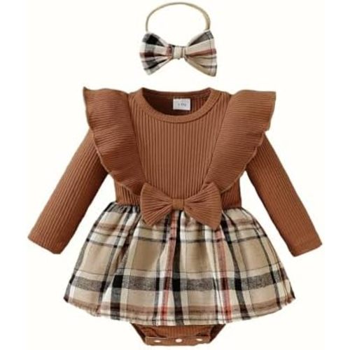 Toddler Baby Girl Romper, Lace Ruffle Long Sleeve Ribbed Romper Suspender Skirt Set Winter Toddler Baby Girl Outfits