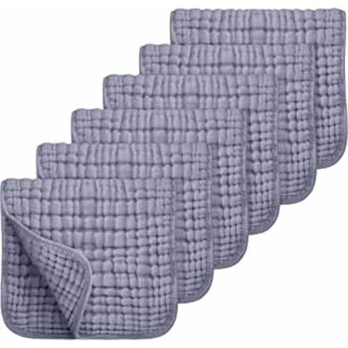 Looxii Muslin Burp Cloths 100% Cotton Muslin Cloths Large 20''x10'' Extra Soft and Absorbent 6 Pack Baby Burping Cloth for Boys and Girls (Fog Blue)