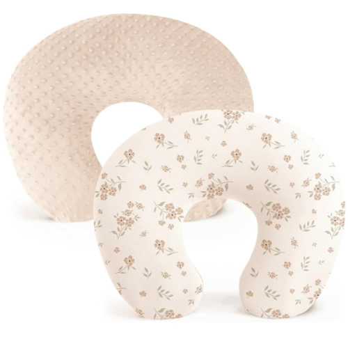 Konssy 2 Pack Nursing Pillow Covers, Soft and Comfortable Nursing Cover for Breastfeeding Pillows, Pillow Slipcover for Baby Girls Boys Newborn(Brown, Blossom)