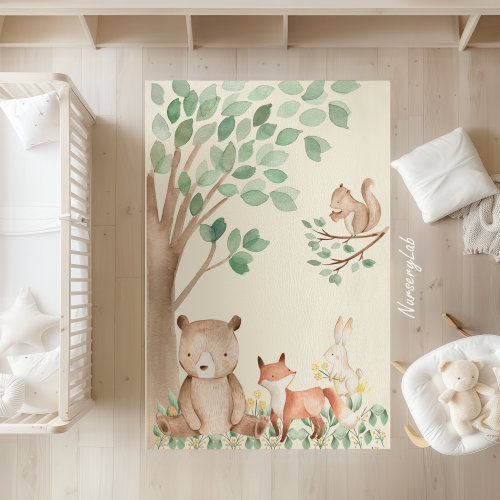 Woodland Animals Nursery Rug: Soft, Non-Slip Kids Play Area