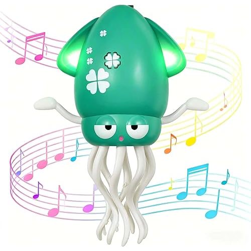 Dancing Octopus Baby Toy - Electric Crawling Octopus Tummy Time Toy - USB Rechargeable Dancing Musical Squid Toys with Lights, Birthday Gifts for 3 4 5 6 Year Old Boys Girls, Funny Desk Decor (Green)