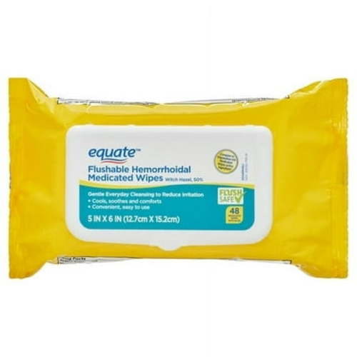 (2 pack) Equate Witch Hazel Flushable Hemorrhoidal Medicated Wipes, 48 Count