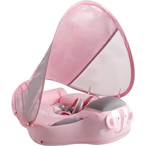 2024 Newest Mambobaby Baby Swim Float with Canopy & Tail Infant Pool Float Non-Inflatable Toddler Swim Float with Skin-Friendly Material for 3-24 Months Baby Boys Grils