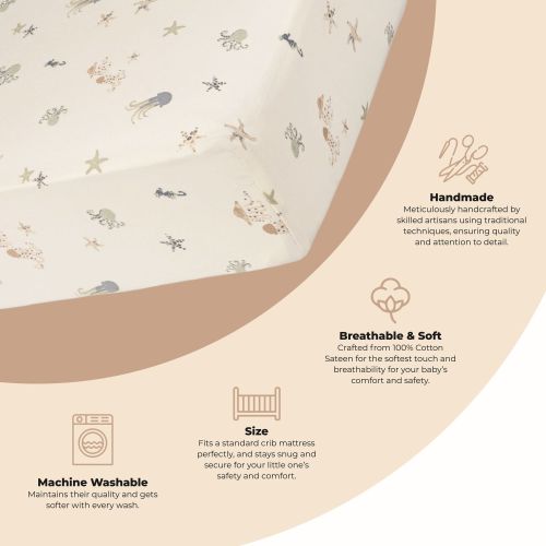 Cove Muslin Cotton Crib Sheet - Sea LIfe Pattern | Crane Baby