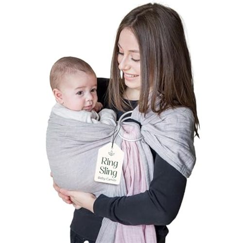 Ring Sling Baby Carrier - USA Lab Tested, 100% Natural Cotton Muslin, Breathable & Ergonomic Ring Sling Grey Rose