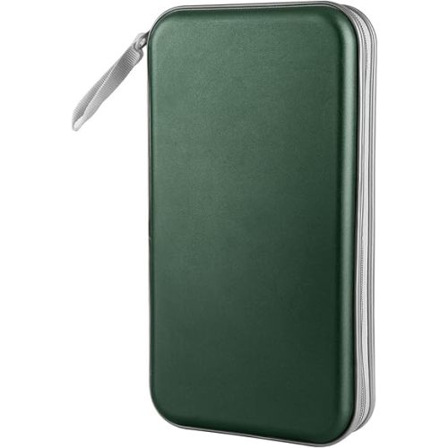 Siveit CD Case, DVD Case Holder 96 Capacity Hard Plastic CD DVD Disc Cases Storage Binder Wallet for Car Home Office Travel (Dark Green)