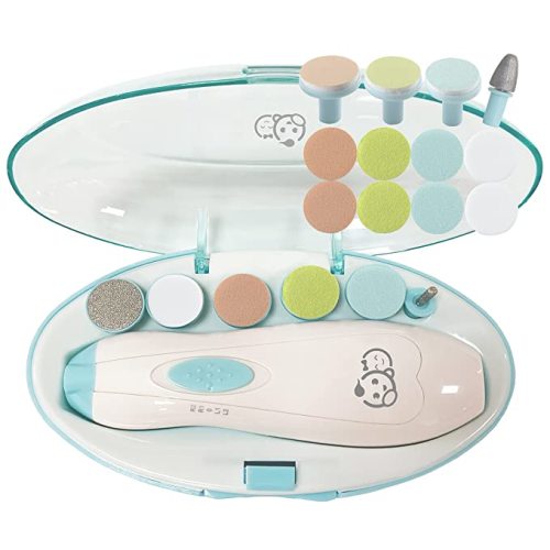 Baby Nail Clippers 20 in 1 by Royal Angels | Safe Electric Baby Nail Trimmer, Baby Nail File Kit, Additional Replacement Heads, Newborn Toddler Toes and Fingernails, Trim and Polish (WhiteBlue)