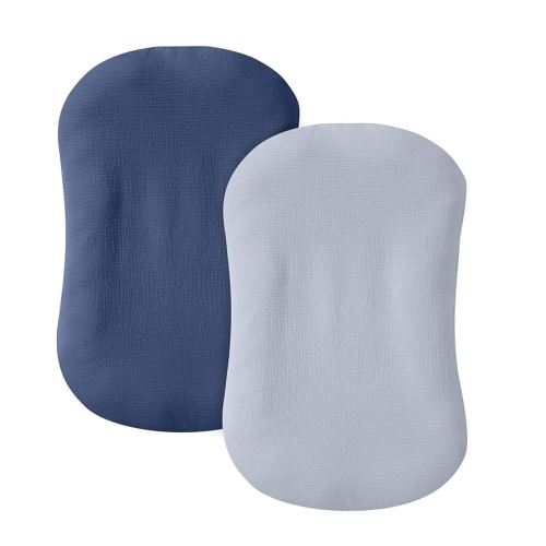 Muslin Baby Lounger Cover 2 Pack, 100% Cotton Infant Lounger Cover, Soft & Breathable Replacement Slipcover, Compatible with Snuggle Me Newborn Lounger (Navy,Light Blue)