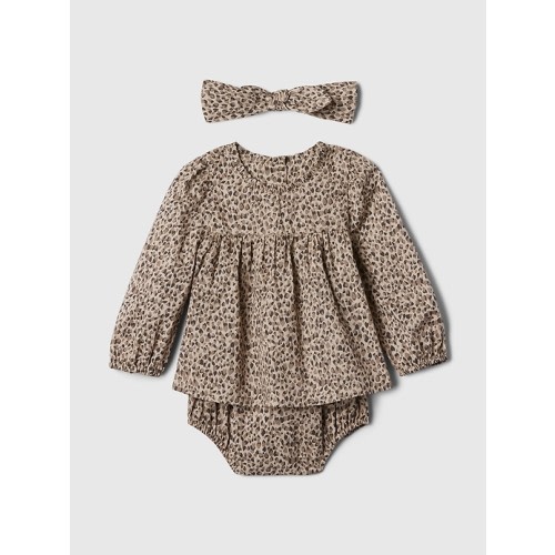 Baby Leopard Bodysuit Dress in quail brown, size: 3-6 M