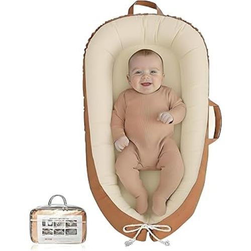 Baby Lounger - Infant Lounger for Newborn 0-24 Months, Pure Cotton Breathable Baby Nest Lounger, Newborn Essentials for Baby Boys & Girls, Portable Baby Lounger for Home and Travel