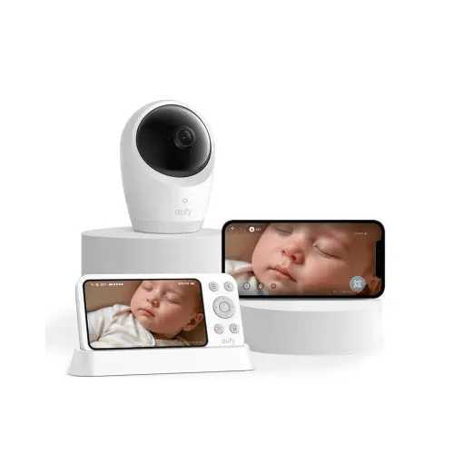 eufy Security Baby Monitor E21 with 4K UHD Camera, 5'' 720p Display, 8X Zoom, Hybrid Wi-Fi and No Wi-Fi Connection, 24/7 Recording in app, Pan-Tilt, Portable Camera with Built-in Battery, ANR