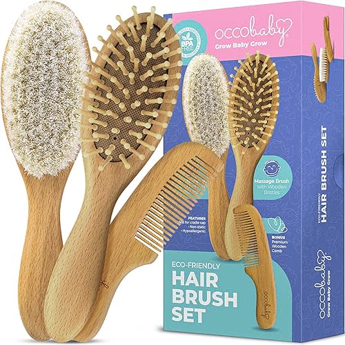 OCCObaby Wooden Baby Hairbrush Set for Newborns & Toddlers - Baby Comb for Cradle Cap - Baby Comb and Brush Set for Baby Grooming - Baby Scalp Brush for Cradle Cap - Toddler Comb