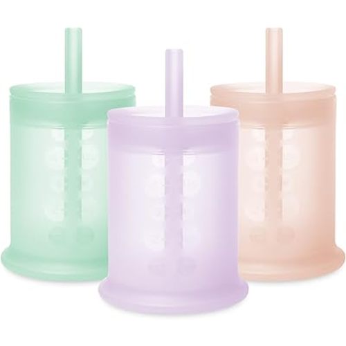 Olababy Silicone Training Cup with Straw Lid Bundle 5oz Lilac + 5oz Mint + 5oz Coral