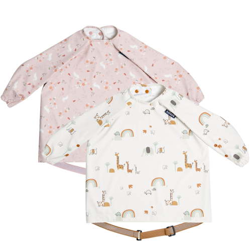 Bibado Coverall Weaning Bib 2 pack - Serengeti Spaghetti & Floral Bunnies
