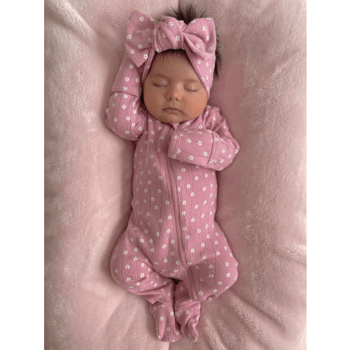 Pink Flower / Organic Pointelle 2-Way Zip Footie