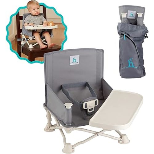 hiccapop OmniBoost Travel Booster Seat with Tray for Baby, Dining Table, Camping, Beach, Grandma’s | Folding Portable Tip-Free Design Straps to Kitchen Chairs