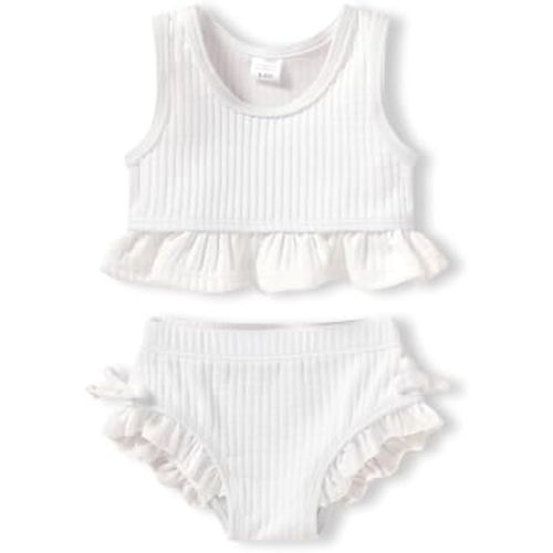 HAPPYMA Baby Swimsuit Toddler Girl Bathing Suit Summer Solid Color Bikini Set Beach Two Piece Swim Wear