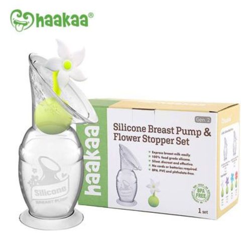 haakaa Breast Pump with Suction Base and White Flower Stopper - 4oz