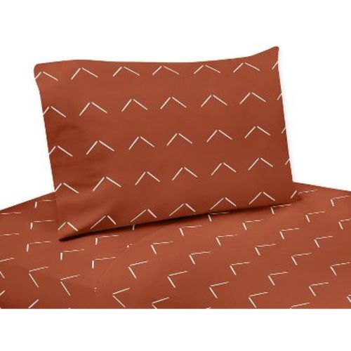 Sweet Jojo Designs Gender Neutral Unisex Kids Twin Sheet Set Diamond Tuft Orange and Ivory 3pc