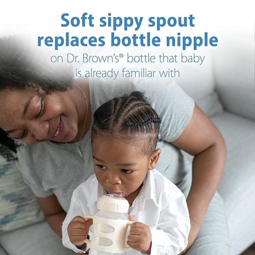 Dr. Brown's Milestones Wide-Neck Sippy Spout Bottle with 100% Silicone Handles, Easy-Grip Handles with Soft Sippy Spout, 9oz/270mL, Black & Ecru, 2-Pack, 6m+ - 2 Pack, Black & Ecru